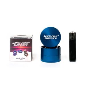 Santa Cruz Shredder 3 Piece Grinder Medium Blue With Clipper Lighter for Scale