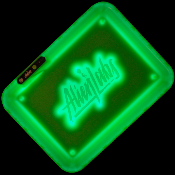 Glow Tray Alien Labs Green Rolling Tray Lights On