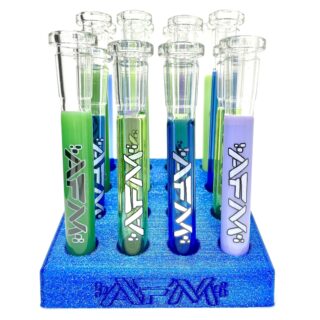 Alien Flower Monkey 14mm 4" Glass Downstems in Assorted Colours in Blue Display Stand