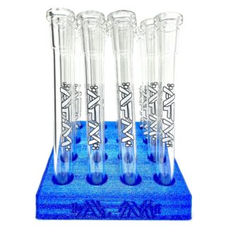 Alien Flower Monkey 14mm 5" Clear Glass Downstems in Blue Display Stand