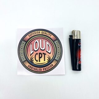 LOUDcpt Logo Sticker Gradient with Clipper Lighter for scale