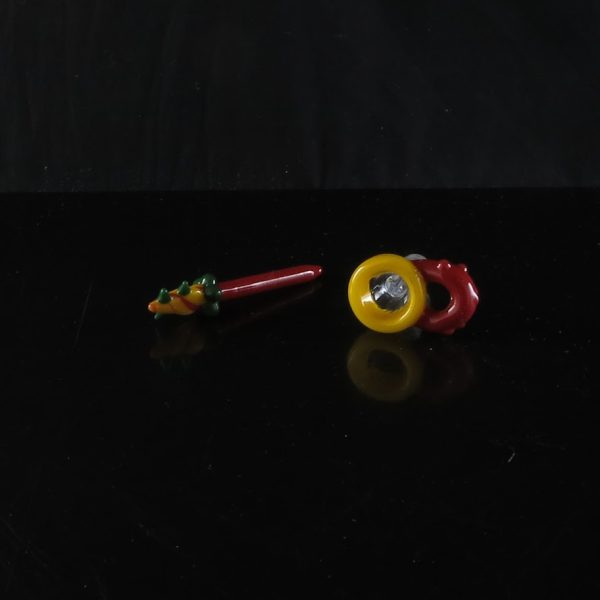 Praxis Glass - 4-Hole Bowl With Yellow & Red Woodgrain Poker Tool