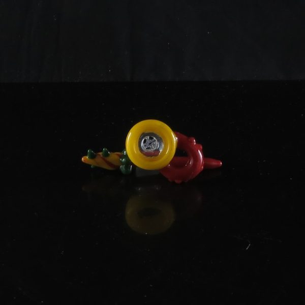 Praxis Glass - 4-Hole Bowl With Yellow & Red Woodgrain Poker Tool