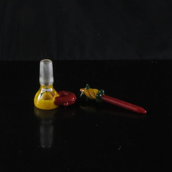 Praxis Glass - 4-Hole Bowl With Yellow & Red Woodgrain Poker Tool