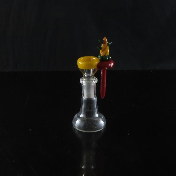 Praxis Glass - 4-Hole Bowl With Yellow & Red Woodgrain Poker Tool