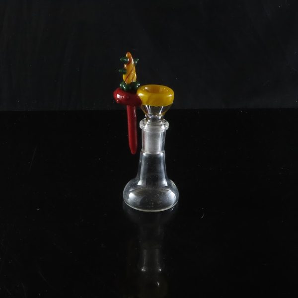 Praxis Glass - 4-Hole Bowl With Yellow & Red Woodgrain Poker Tool