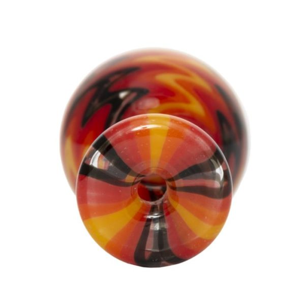 Top View Of Privileged Lungs Long Necked Bubble Carb Cap in Cool Lava Colour Combo