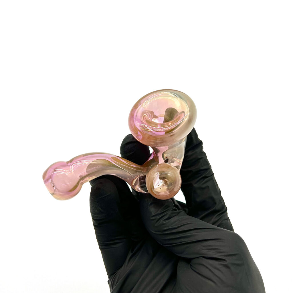 Hand holding Praxis Glass One Piece Sherlock Pipe - Rainbow Colouring