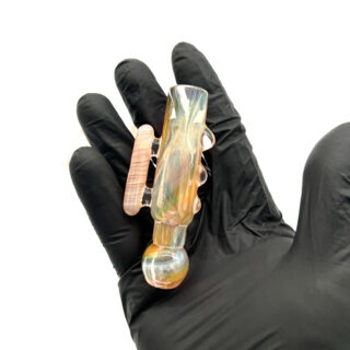 Hand holding Praxis Glass One Hitter Voyager 2.0 pipe With Handle